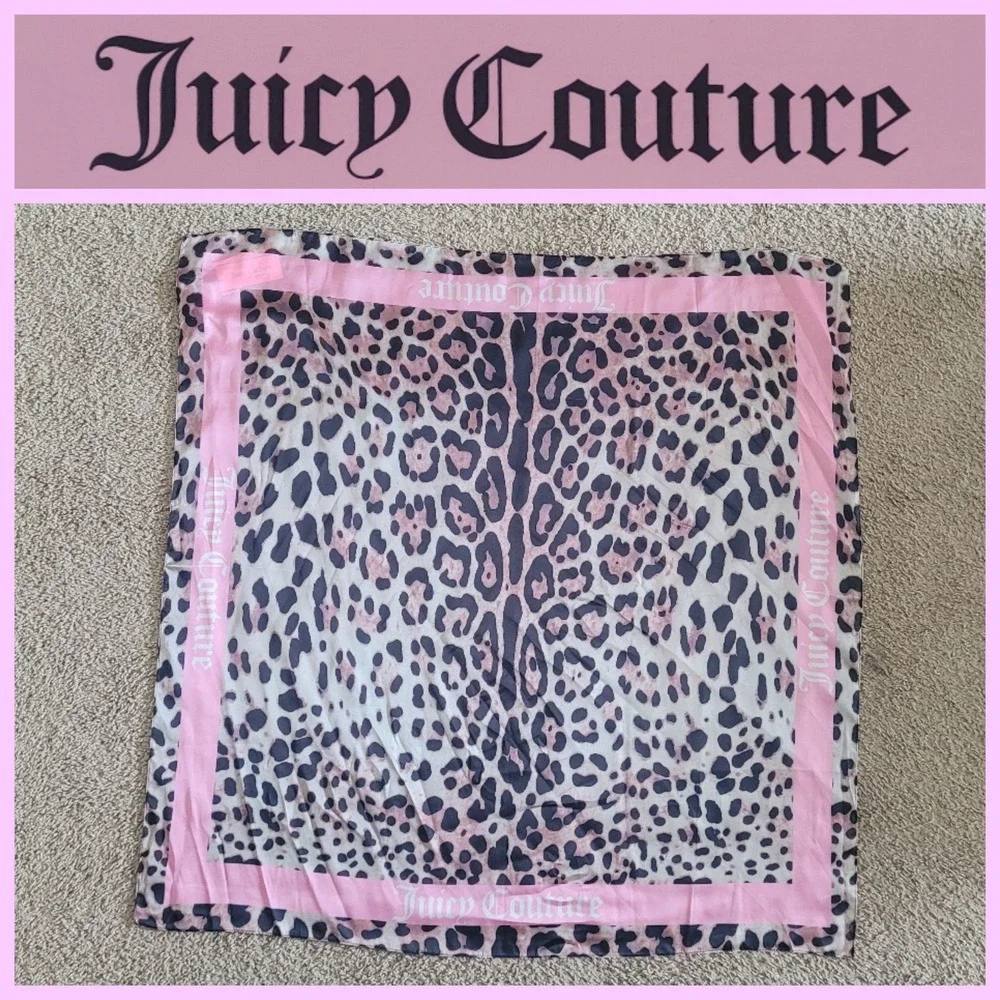 Juicy Couture Leopard Multiway Satin Square Scarf Petal Pink Trim 36 X 36 NWT